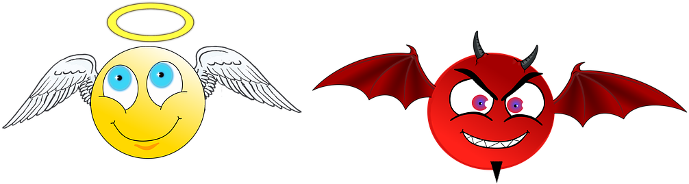 Cartoon Angel And Devil Clipart (1028x340), Png Download