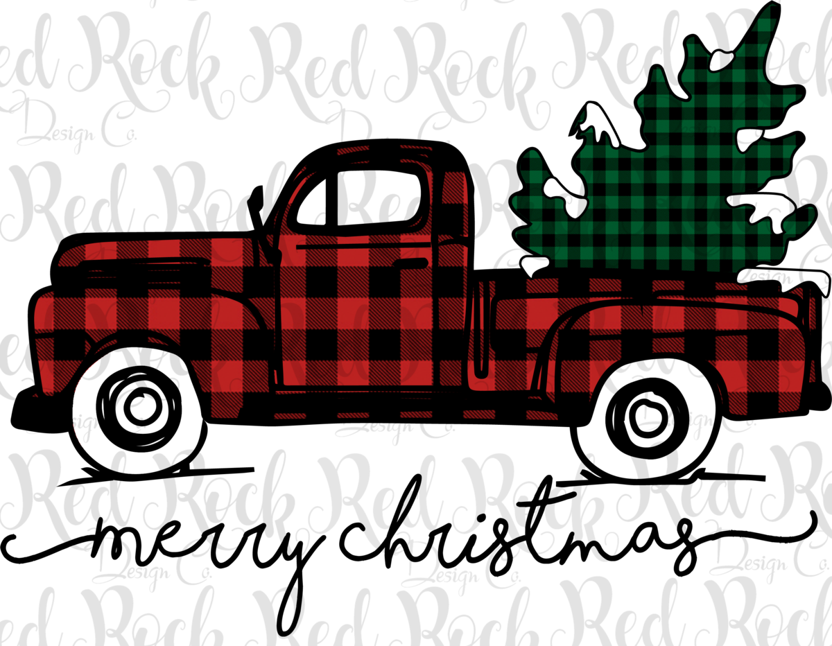 Red Truck With Christmas Tree T Shirt Clipart (1200x932), Png Download