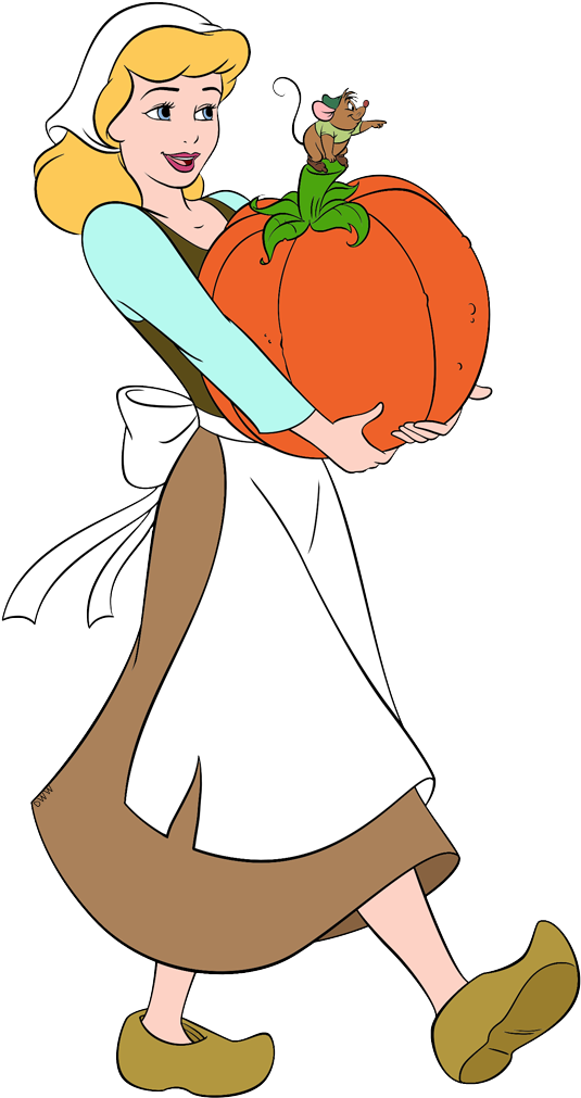 Cinderella Carrying A Pumpkin Clipart (538x1018), Png Download