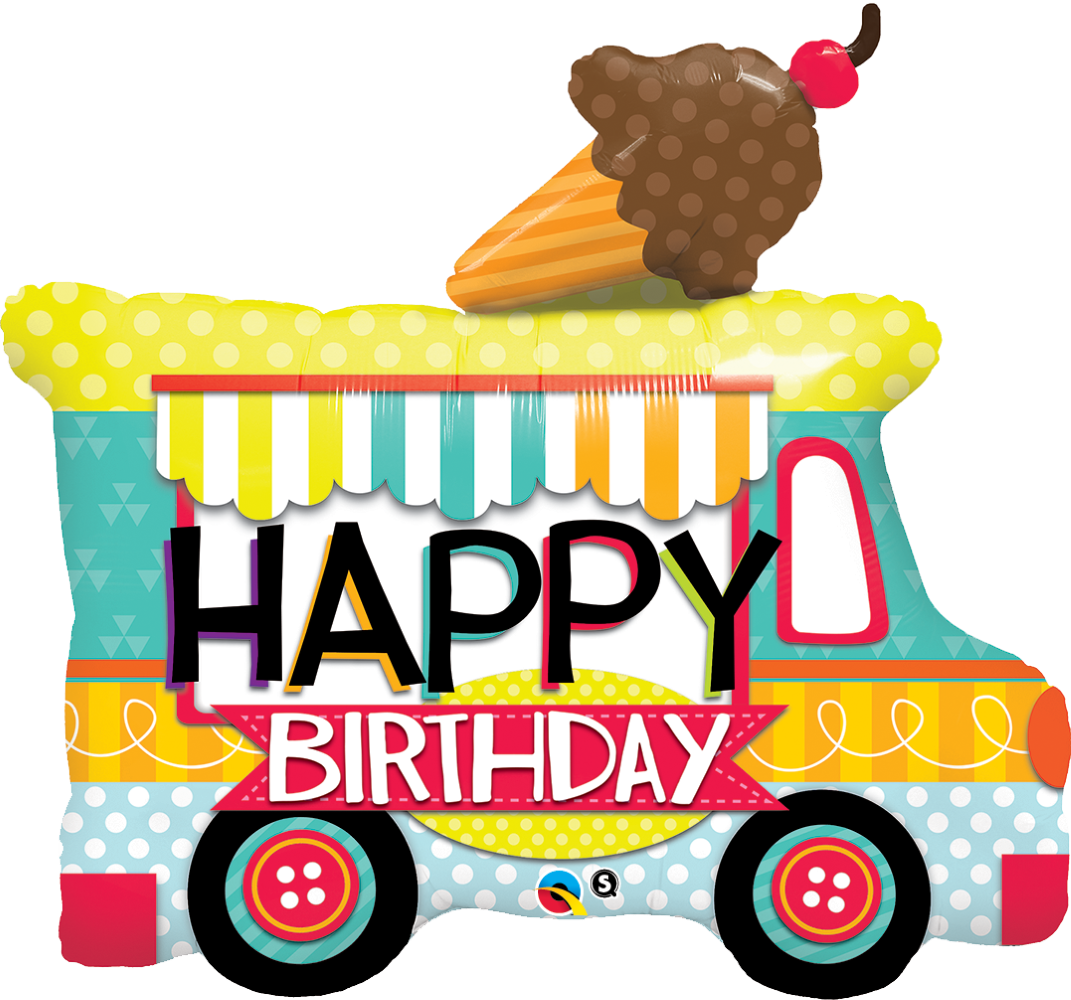 Adorable Ice Cream Truck Shaped Birthday Balloon - Birthday Ice Cream Truck Clipart (1025x957), Png Download