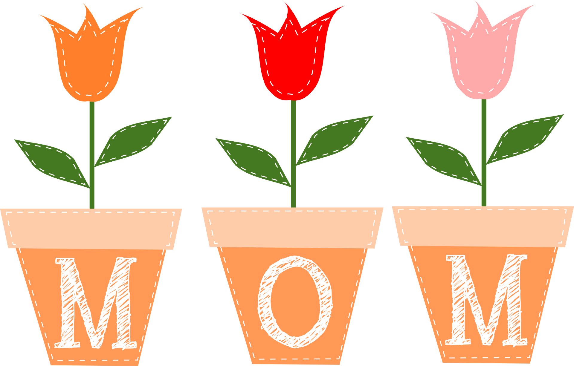 Mom Written On Flower Pots - Mother's Day Banner Png Clipart (1920x1225), Png Download