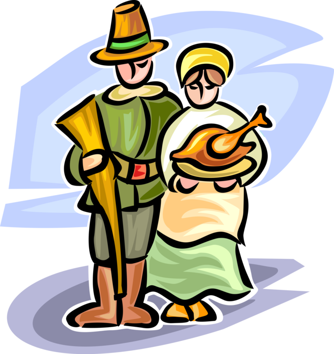 Vector Illustration Of Mayflower Pilgrim Pioneers Celebrate - Illustration Clipart (660x700), Png Download