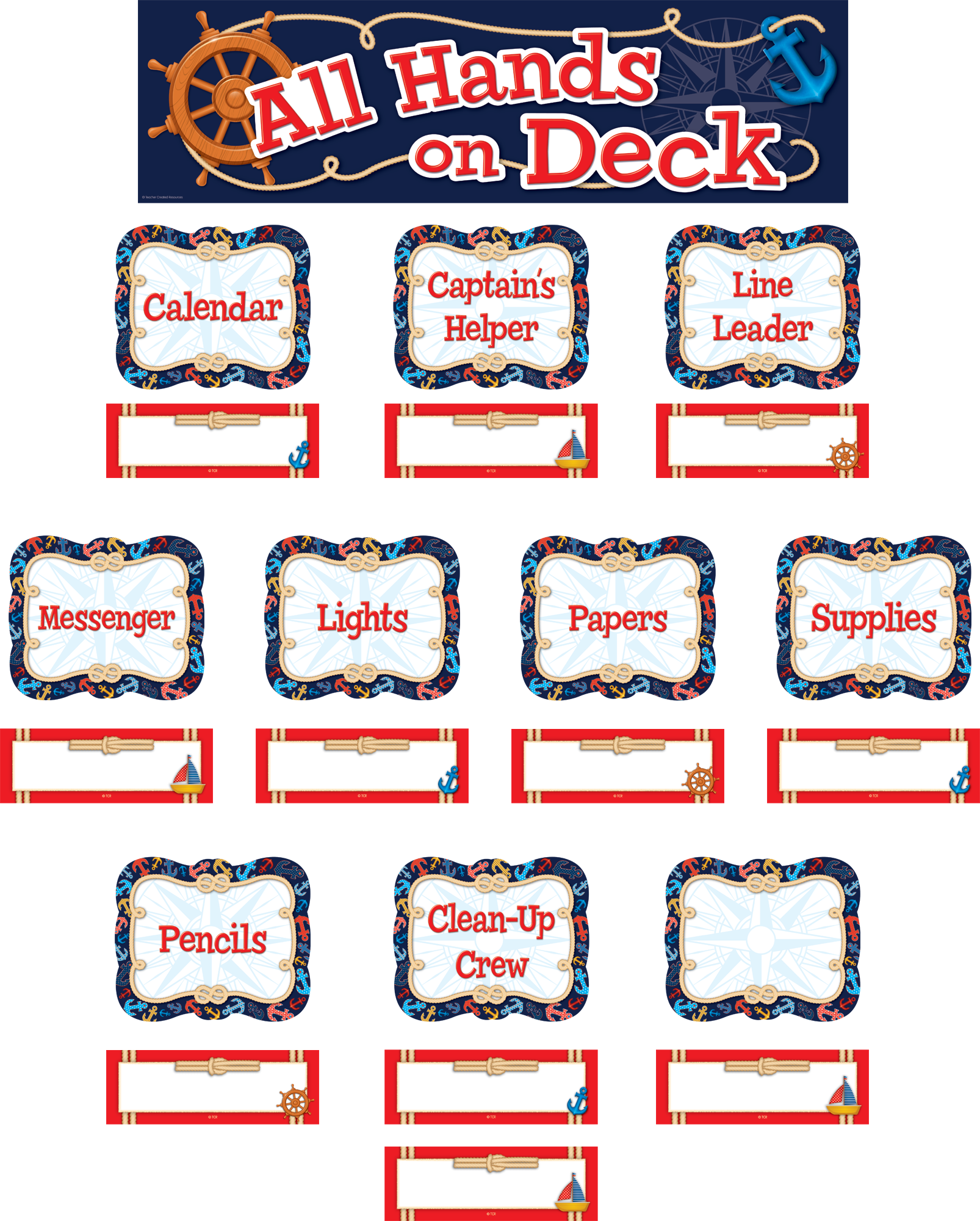 Nautical All Hands On Deck Mini Bulletin Board - Classroom Jobs Bulletin Board Clipart (1606x2000), Png Download