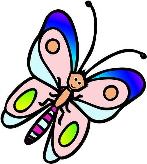 Funny Flying Butterfly Cartoon Drawing - Colored Butterfly Cartoon Clipart (531x583), Png Download