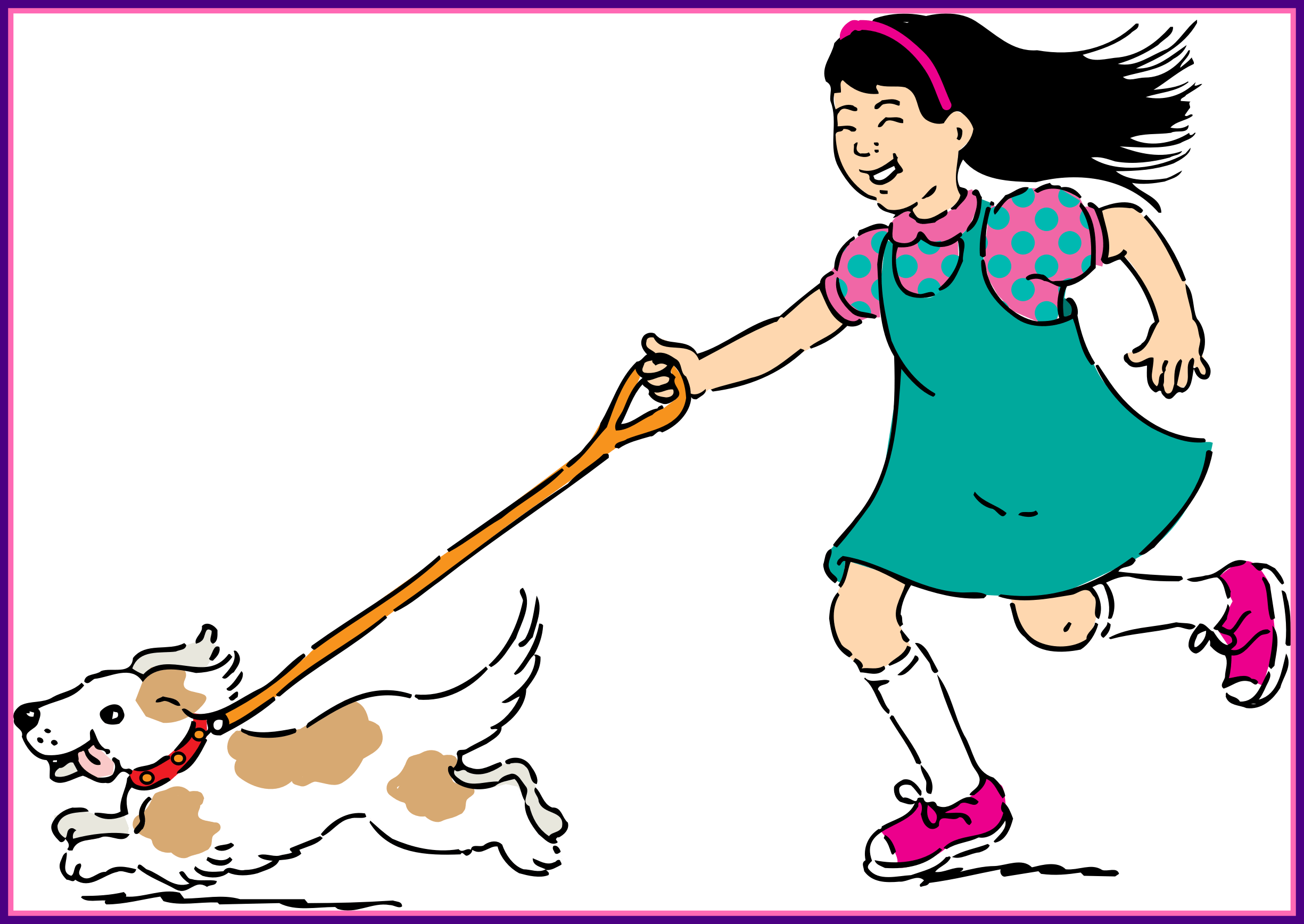 Girl Walking Dog Clipart - Walking My Dog Cartoon - Png Download (2450x1736), Png Download