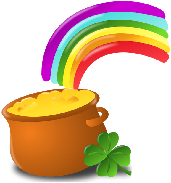 St Patrick Pot Of Gold With Rainbow Png Picture - Transparent St Patricks Day Free Clipart (599x631), Png Download