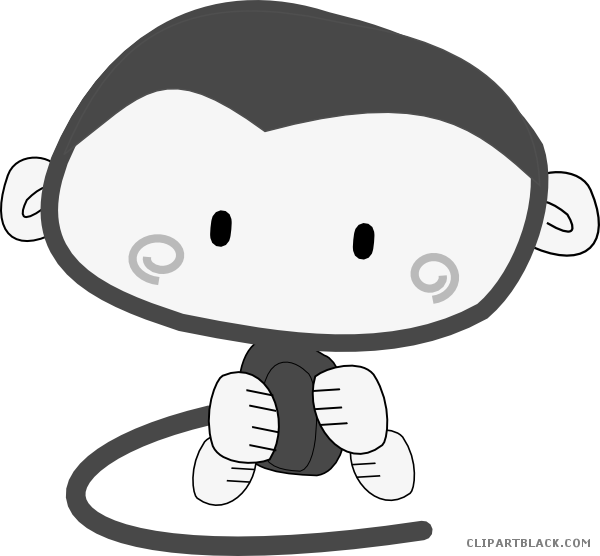 Cute Monkey Animal Free Black White Clipart Images - Cute Monkey Cartoon Black And White - Png Download (600x556), Png Download