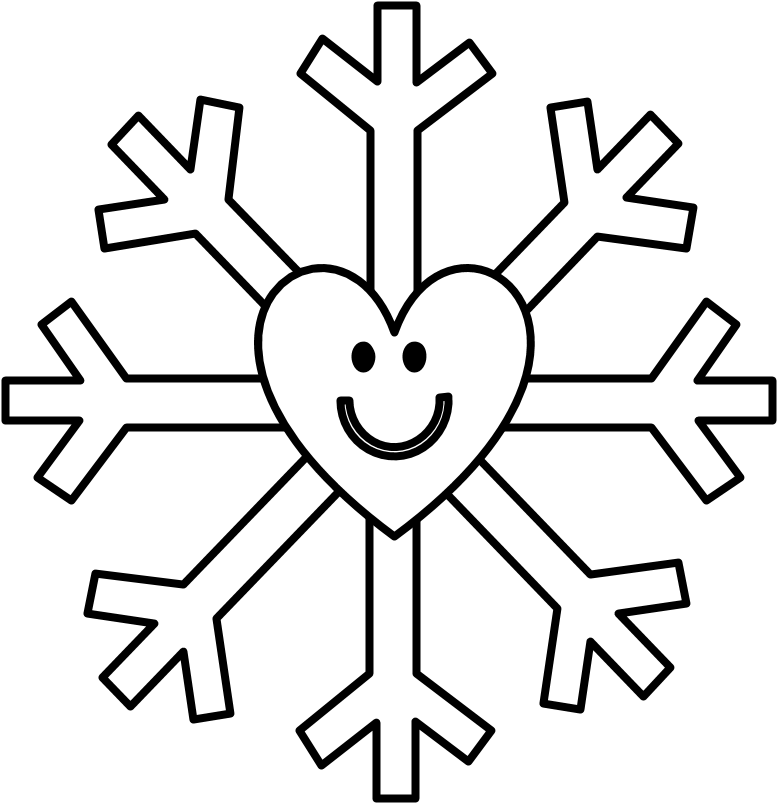 Snowflake, Smiley Face, Heart, Black And White - Snowflake With Face Clipart - Png Download (816x1056), Png Download