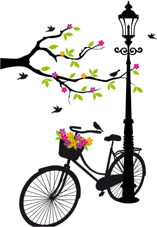 Dog On A Bike Clipart Png Black And White Download - Cycle With Flowers Drawing Transparent Png (560x800), Png Download