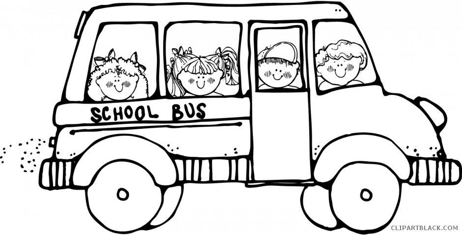 School Clipart Outline - Black And White School Bus Clip Art - Png Download (940x478), Png Download