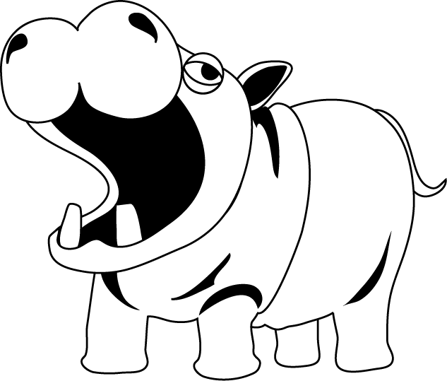 Hippo Clipart Black And White Png Transparent Png (633x539), Png Download