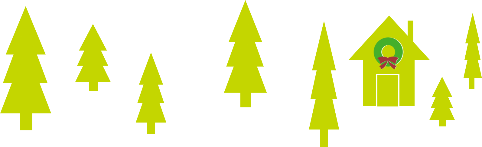 Pine Trees And House With Wreath - Christmas Tree Clipart (1594x486), Png Download