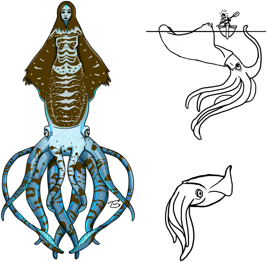 The Drowning Lady Squid - Illustration Clipart (905x883), Png Download