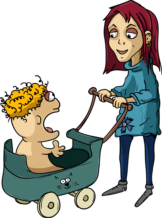 Mommy And Baby Funny Cartoon Clipart (537x720), Png Download