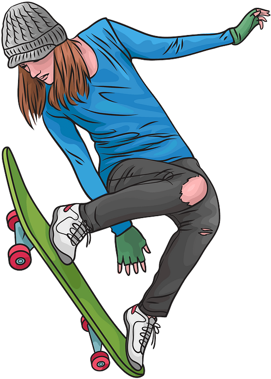 Girl Skateboarding Clipart - Skateboarding Clipart Girl - Png Download (582x800), Png Download