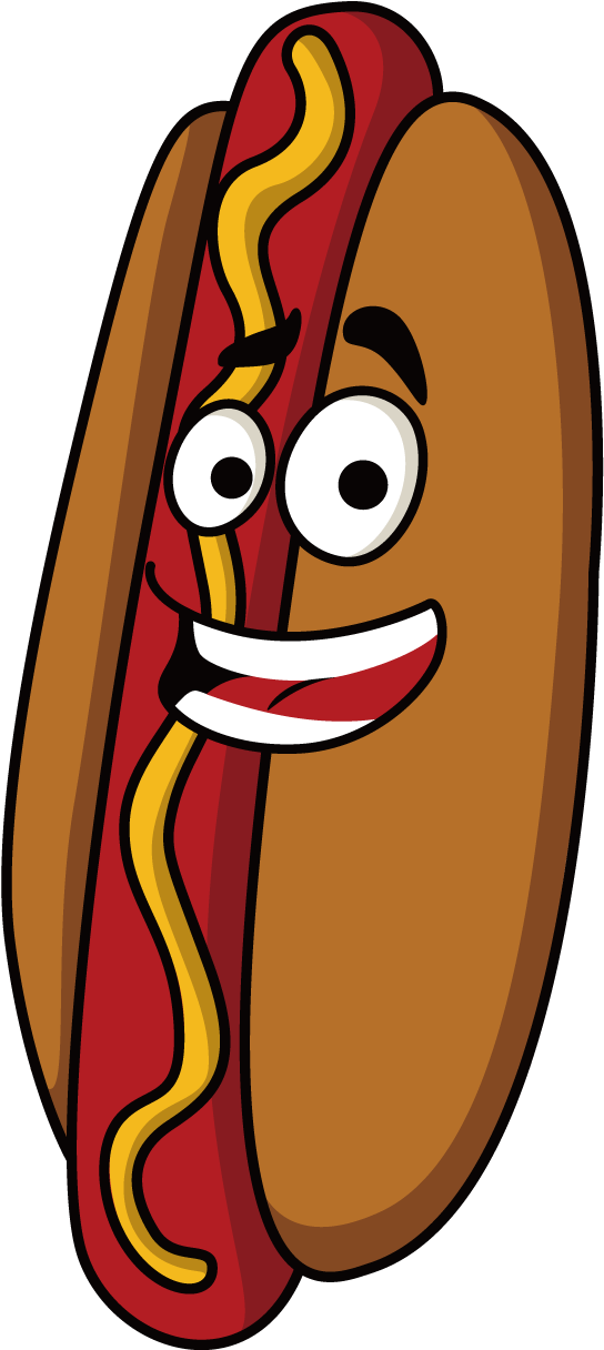 Hot Dog Sausage Fast Food Cartoon - Hot Dog With Face Cartoon Clipart (544x1216), Png Download