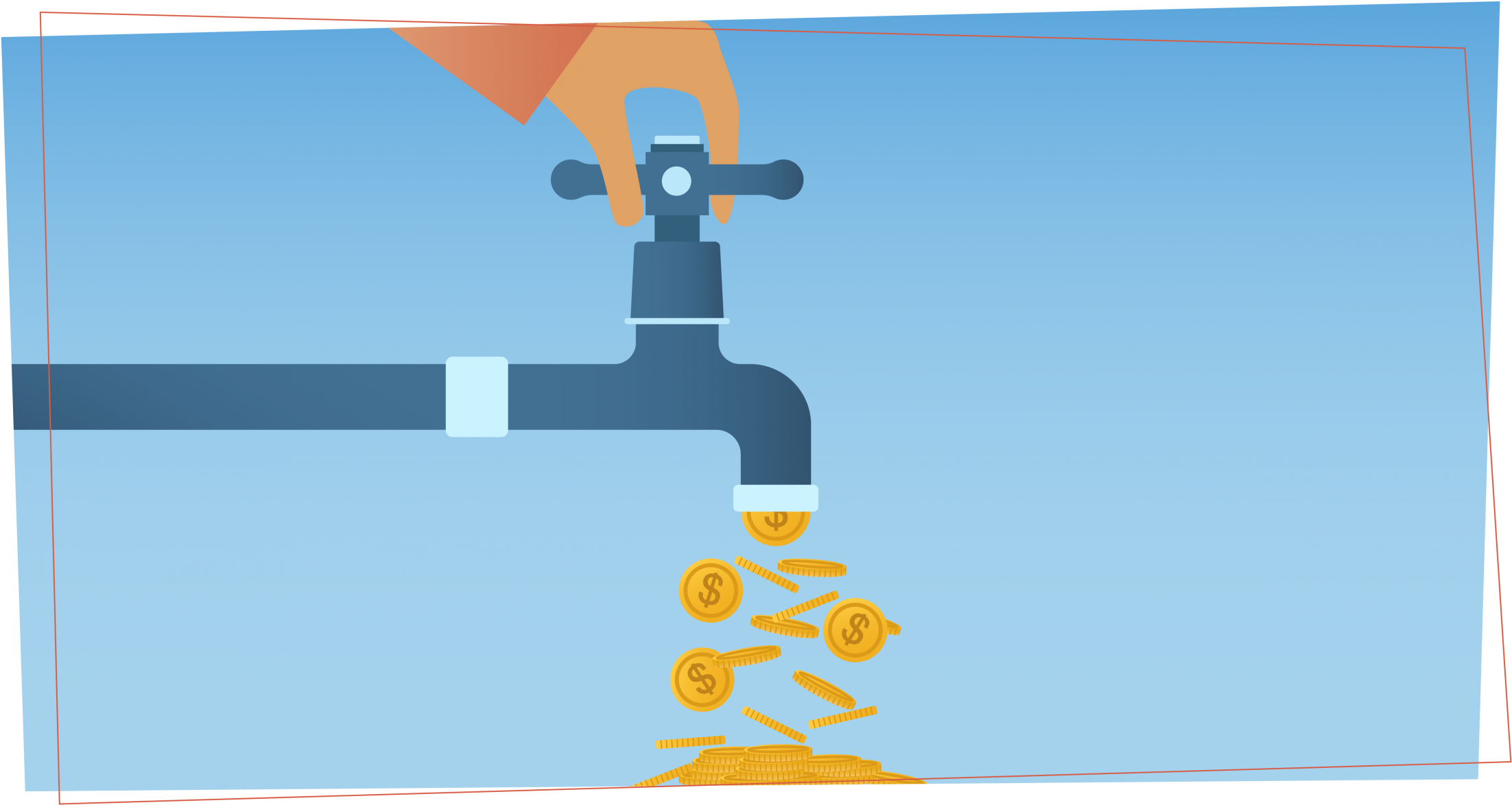 Someone Turning The Knob On A Faucet As Gold Coins - Graphic Design Clipart (2303x1248), Png Download