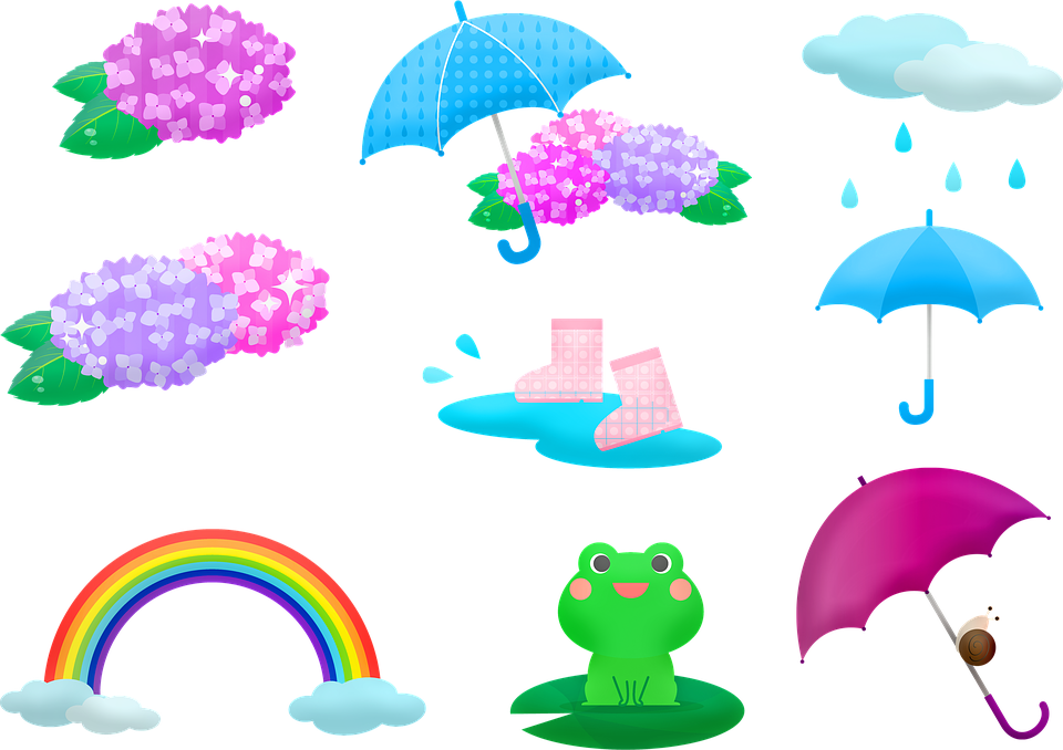 Transparent Frog With Umbrella Clipart - Rainy Season Cartoon Png (960x678), Png Download