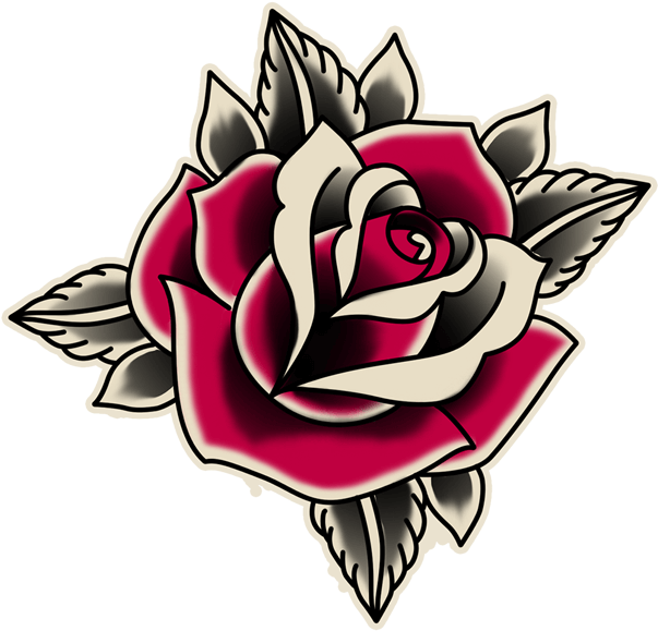 Rose School Old Sticker Free Clipart Hq Clipart - Old School Rose Tattoo Drawing - Png Download (618x618), Png Download