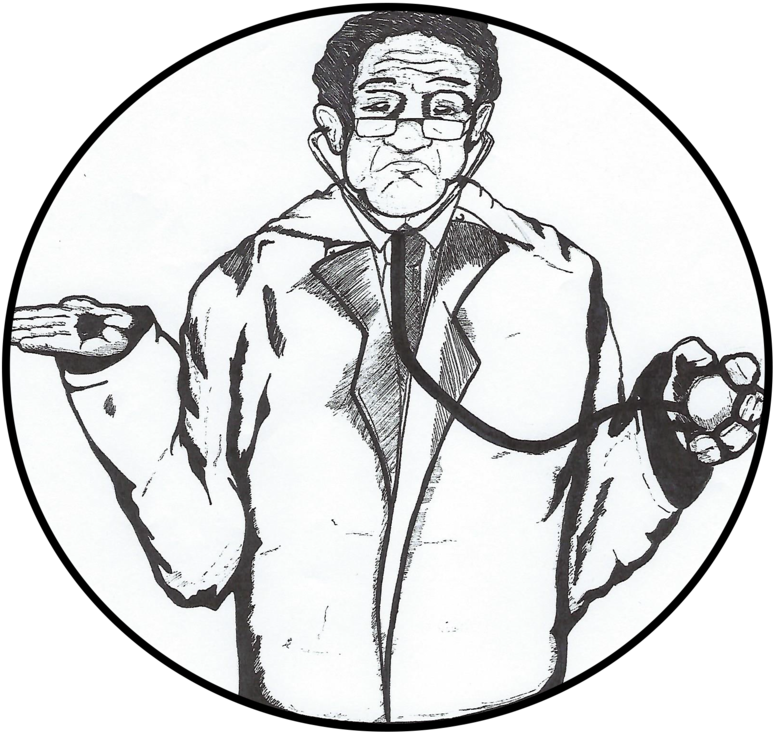 Doctor Wondering In Black And White Drawing Clipart (818x768), Png Download