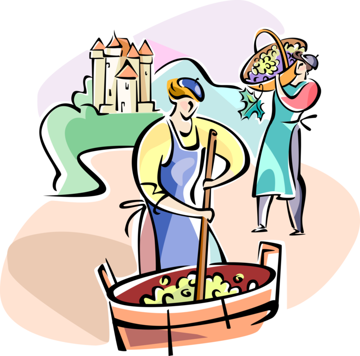 Vector Illustration Of Vineyard Workers Making Wine - Clip Art Food Processing - Png Download (707x700), Png Download