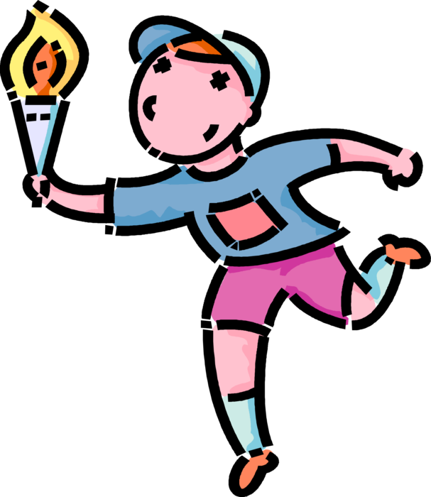 Boy Running With The Olympic Torch - Kids Sports Olympic Torch Clipart (607x700), Png Download