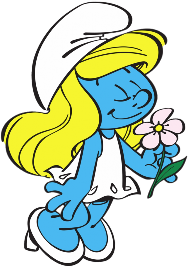 Smurfette Sniffing A Flower Clipart (702x1024), Png Download