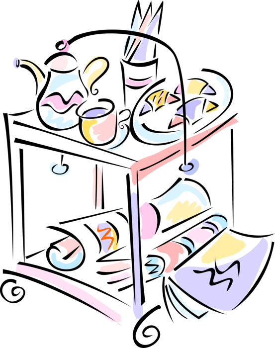 Vector Illustration Of Hospitality Industry Hotel Room - Hotel Cart For Breakfast Clipart (553x700), Png Download