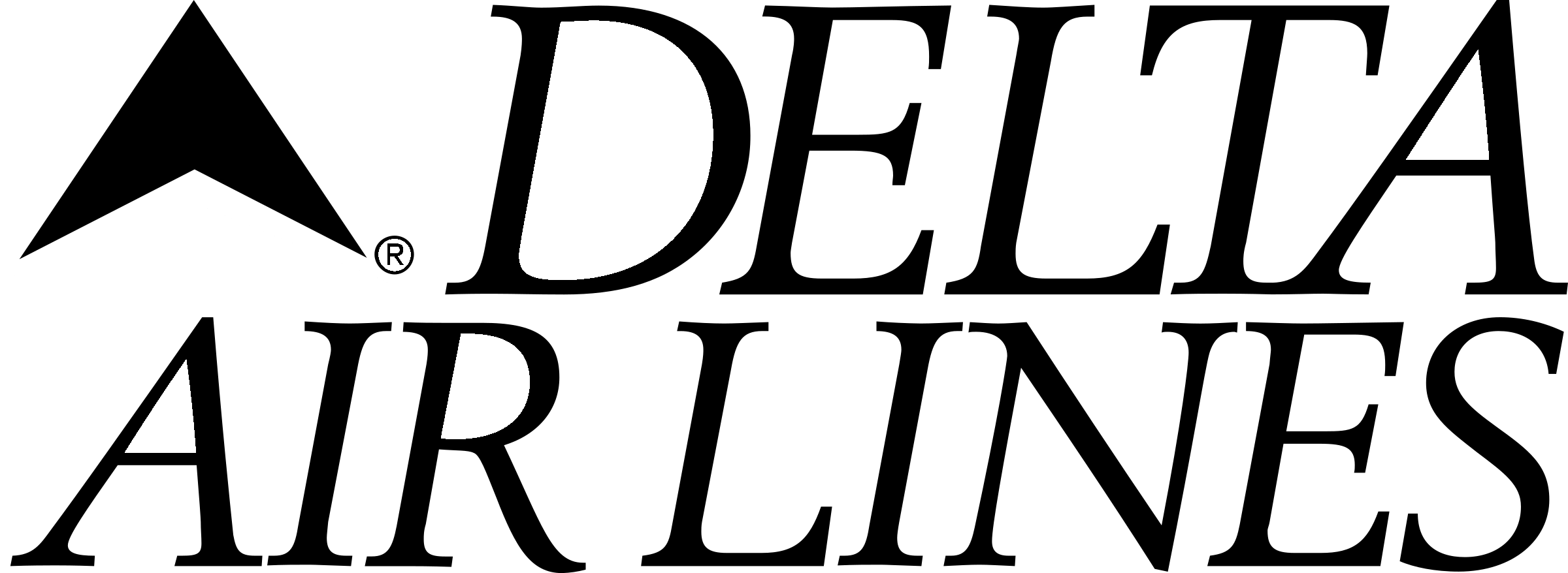 Delta Airlines 4 Logo Black And White - Delta Air Lines Clipart (2400x878), Png Download