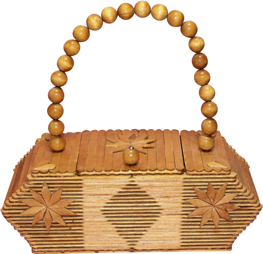Vintage 60s Mod Folk Art Popsicle Stick Hand Bag/purse - Popsicle Stick Purse Clipart (906x876), Png Download