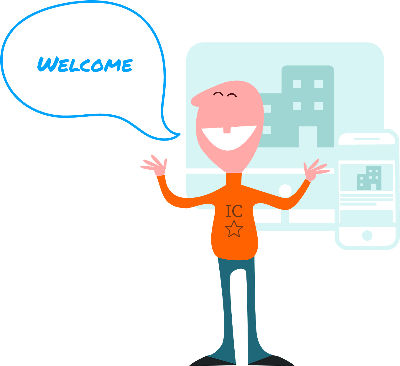 Communicator Welcome Front Door To Digital Workplace - Welcome People Cartoon Png Clipart (2218x1303), Png Download