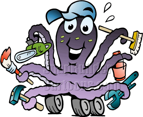 Mascot Vector Octopus - Handyman Clipart (600x600), Png Download