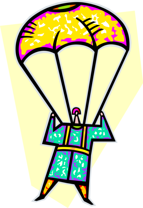 Vector Illustration Of Parachutist Parachuting To Earth Clipart (482x700), Png Download