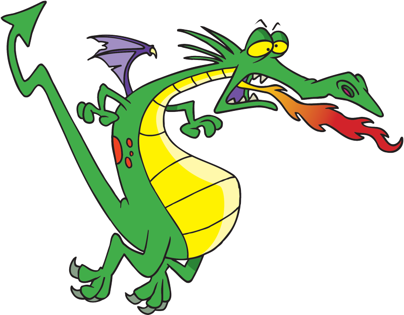 Cartoon Dragon Breathing Fire Clipart (800x625), Png Download