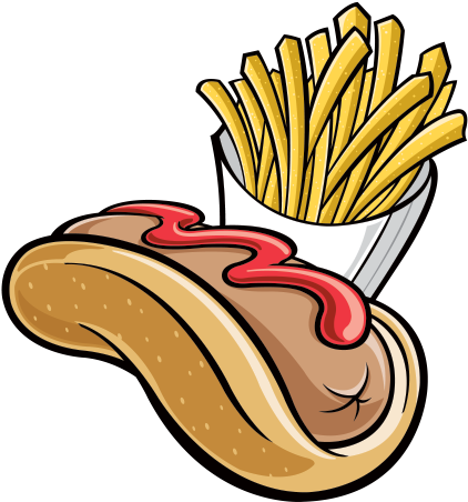 Hotdog With Fried Potatoes - French Fries Cartoon Clipart (600x600), Png Download