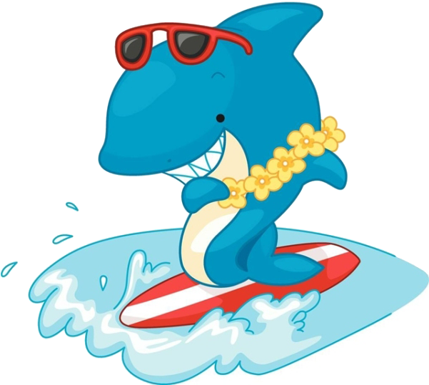 Shark Surfing Cartoon Free Frame Clipart - Shark Surfing Drawing - Png Download (600x600), Png Download