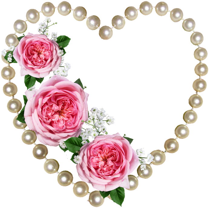 Heart, Pearls, Roses, Decoration - Romantic Good Night Flowers Clipart (691x688), Png Download