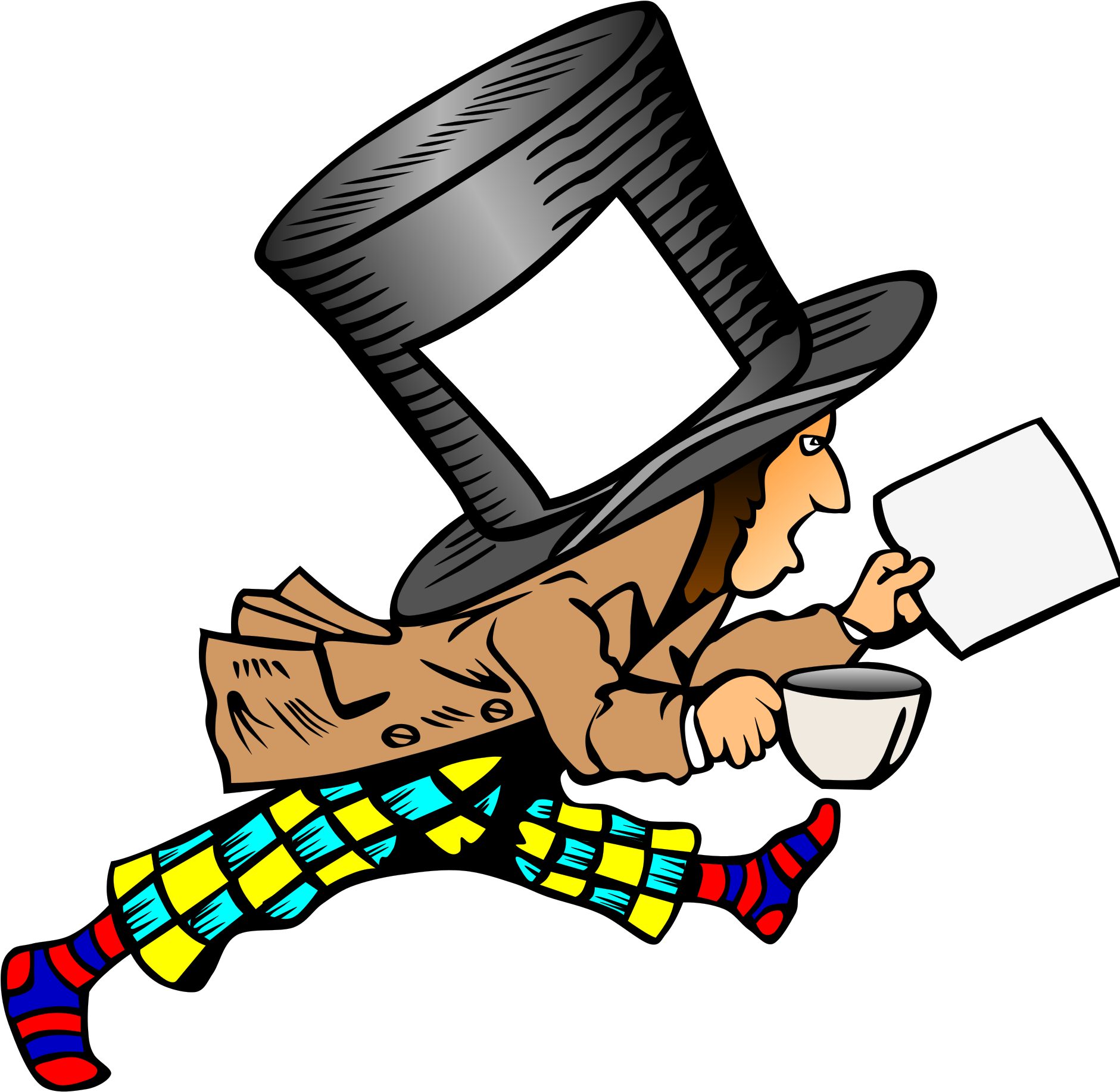 Mad Hatter With Clean Label On Hat Holding Paper Svg - Mad Hatters Hat Card Clipart (1884x2000), Png Download