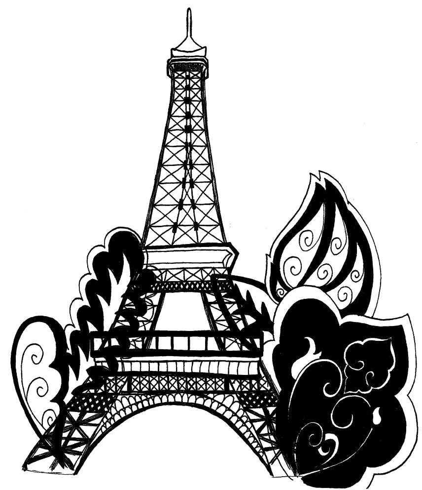Eiffel Tower Silhouette Png Background Image - Cool Eiffel Tower Coloring Page Clipart (871x1024), Png Download