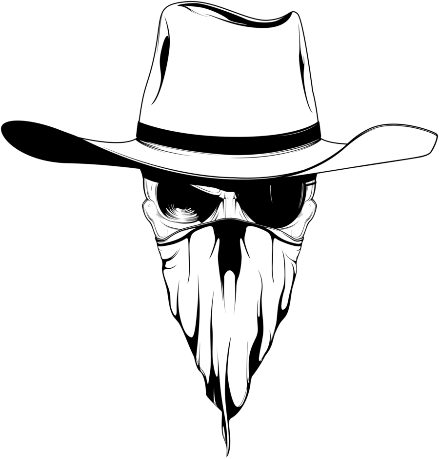 Cowboy Hat Drawing Bandana - Cowboy Skull Drawing Clipart (900x941), Png Download
