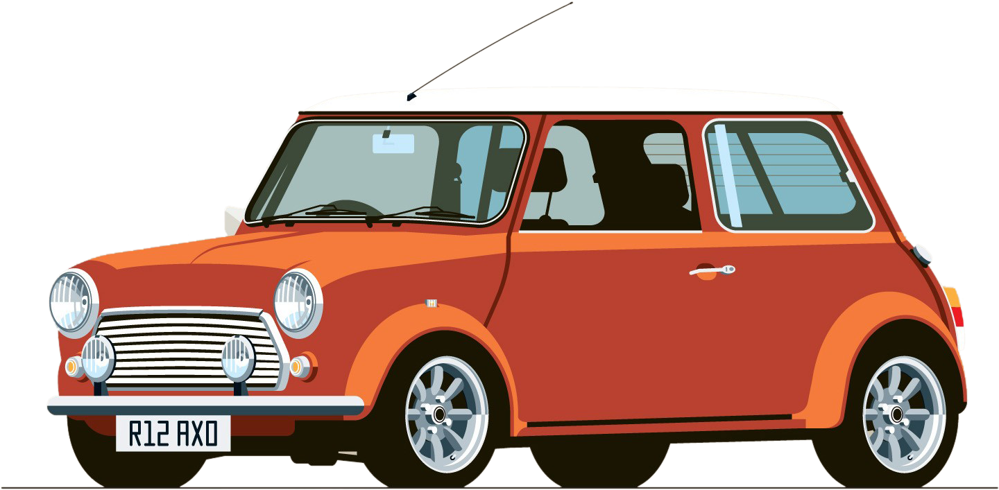 Mini Cooper Classic Car Hot E9 Bmw Clipart - Classic Mini Cooper Illustration - Png Download (2560x1440), Png Download