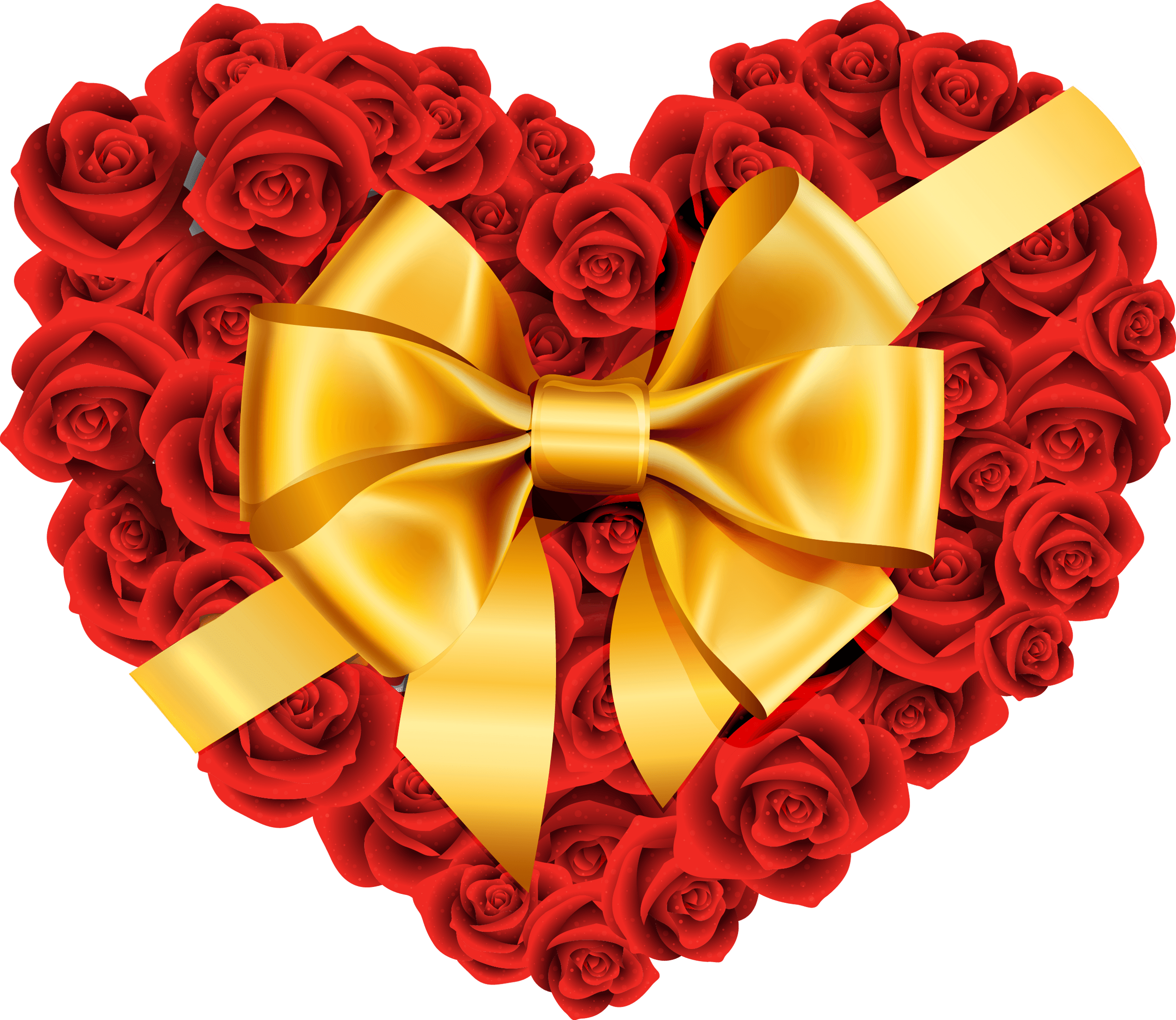 Large Rose Heart With Gold Bow Png Clipart - Rose Heart Png Transparent Png (2500x2169), Png Download