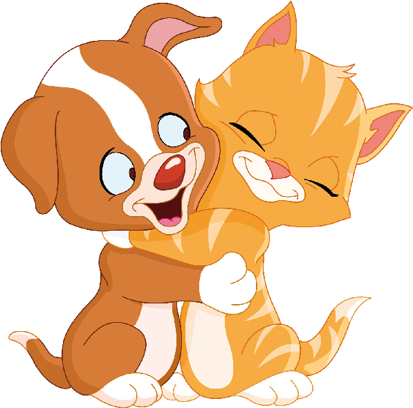 Transparent Cats Clipart Png - Dog And Cat Hugging Clipart (597x589), Png Download