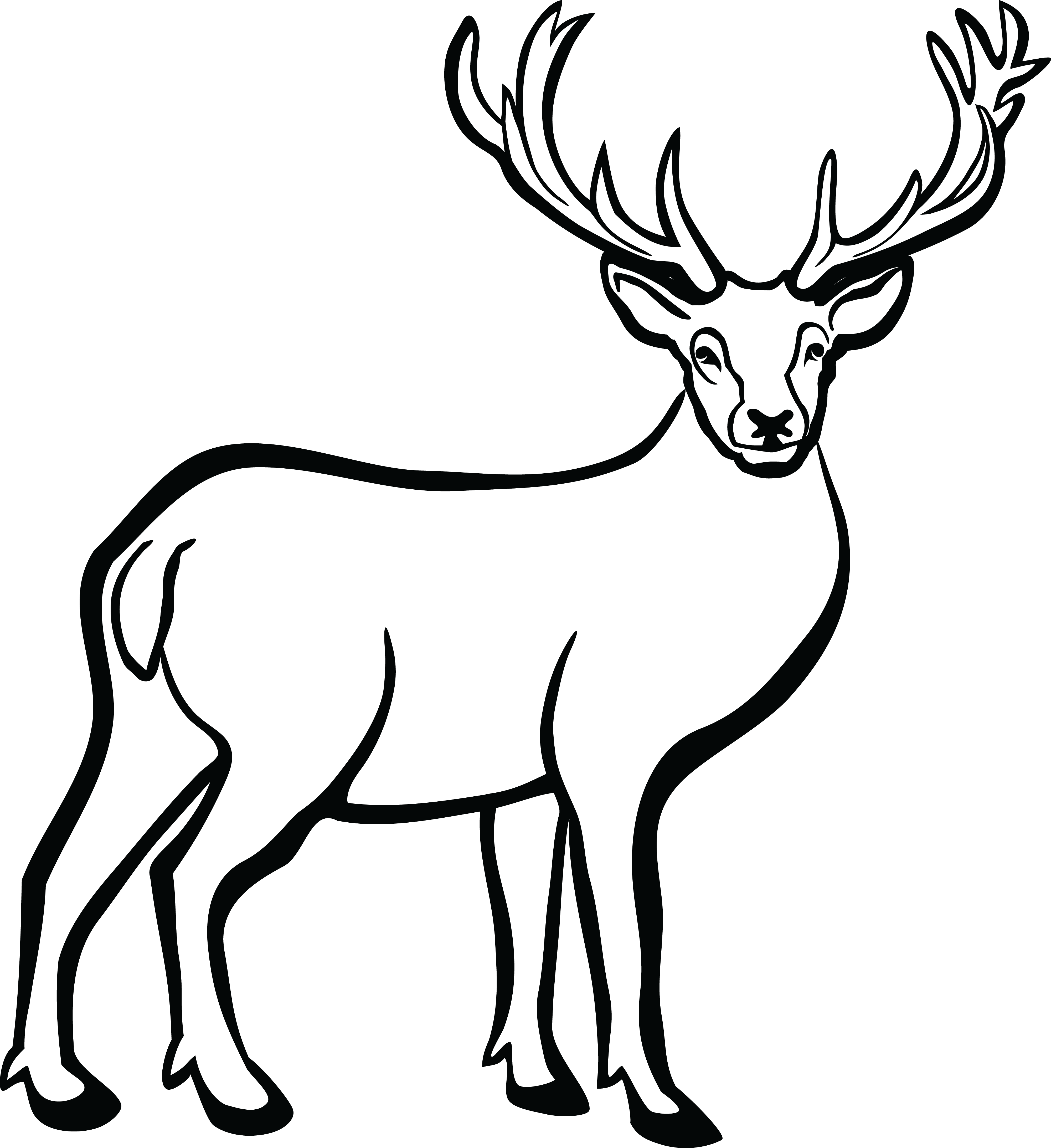 Deer Clipart Free Printable - Clip Art Black And White Deer - Png Download (4000x4368), Png Download
