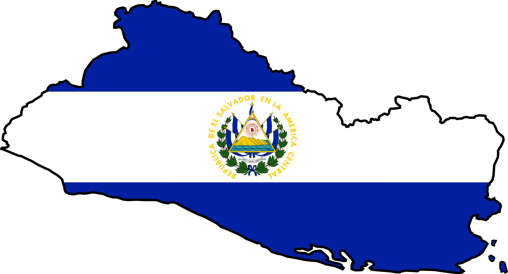 El Salvador Flag Map Clipart (2048x1107), Png Download