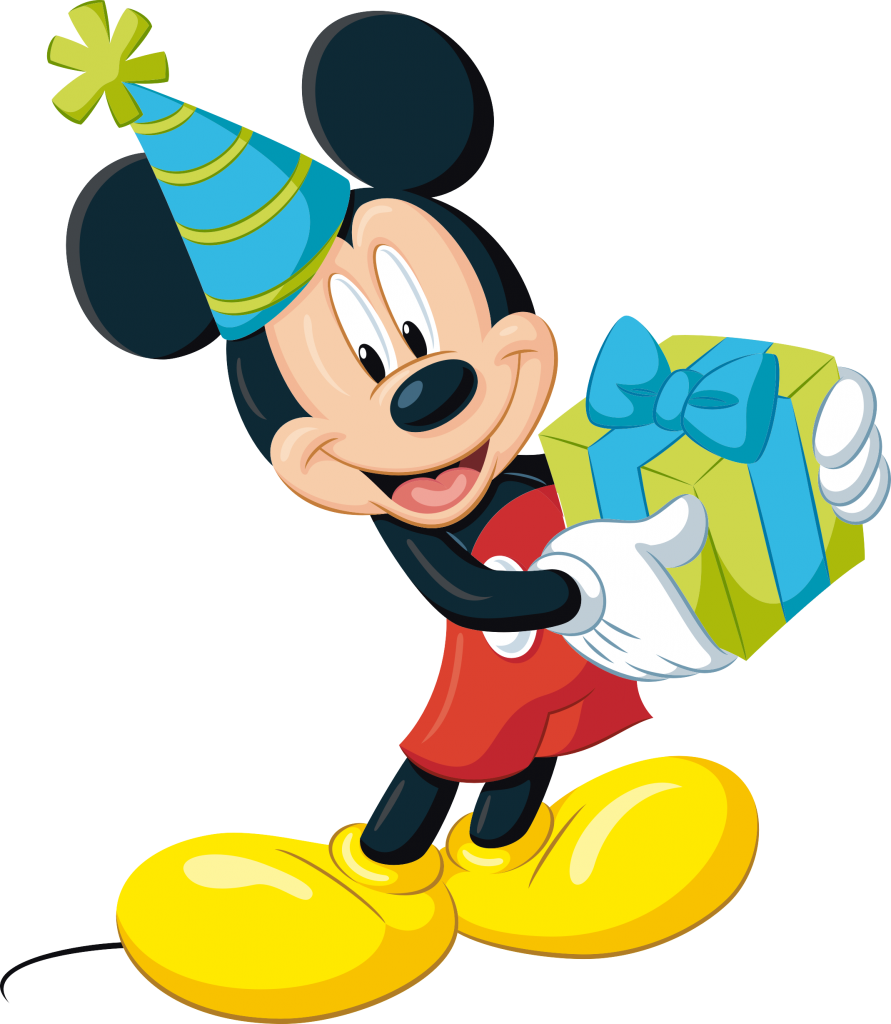 Mickey Mouse With Gift Clipart (891x1024), Png Download