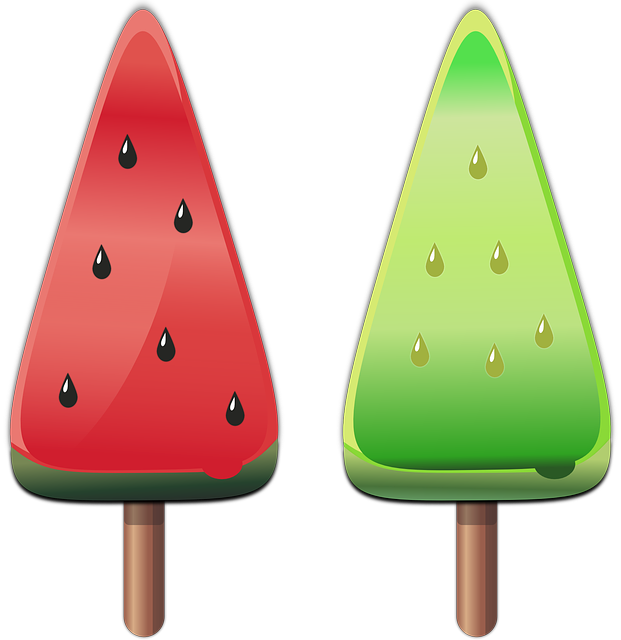 Food, Ice, Melon, Summer, Sweets, Water Ice, Red, Green - Ice Pop Clipart (621x640), Png Download