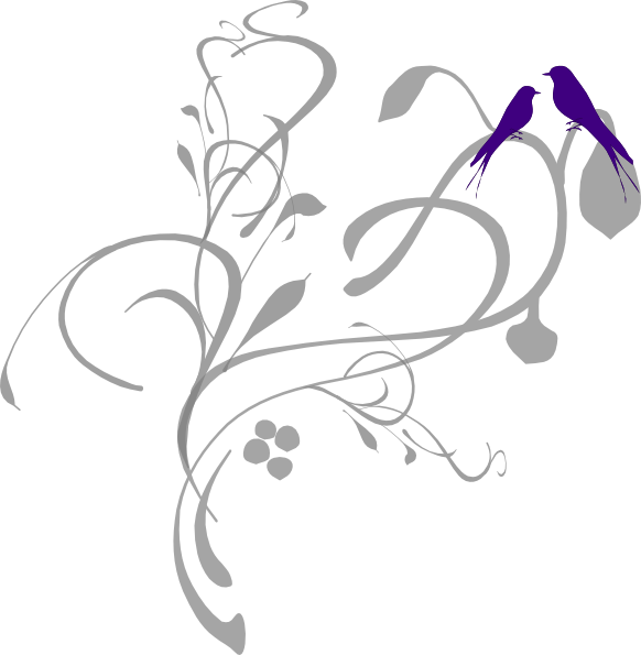 Birds On A Branch Grey/blue Svg Clip Arts - Flower Clipart In Black White Png Transparent Png (582x595), Png Download