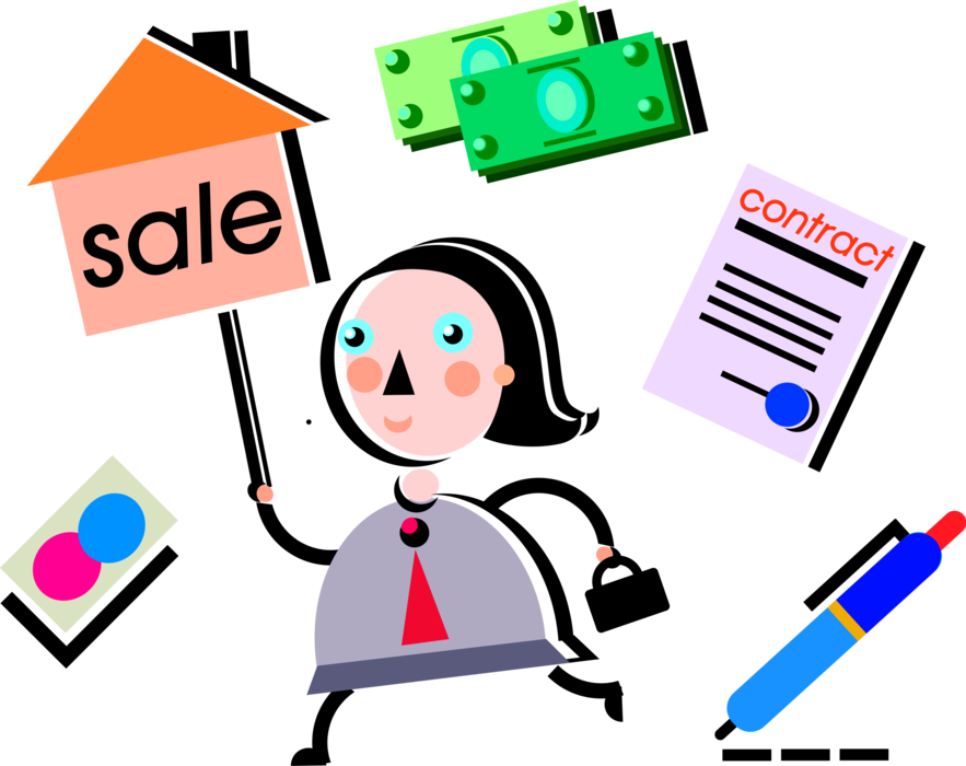 Vector Illustration Of Homeowner With Real Estate House Clipart (883x700), Png Download