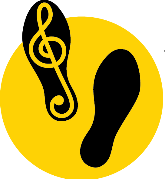 A Yellow Circle With Two Footprints Clipart (545x589), Png Download